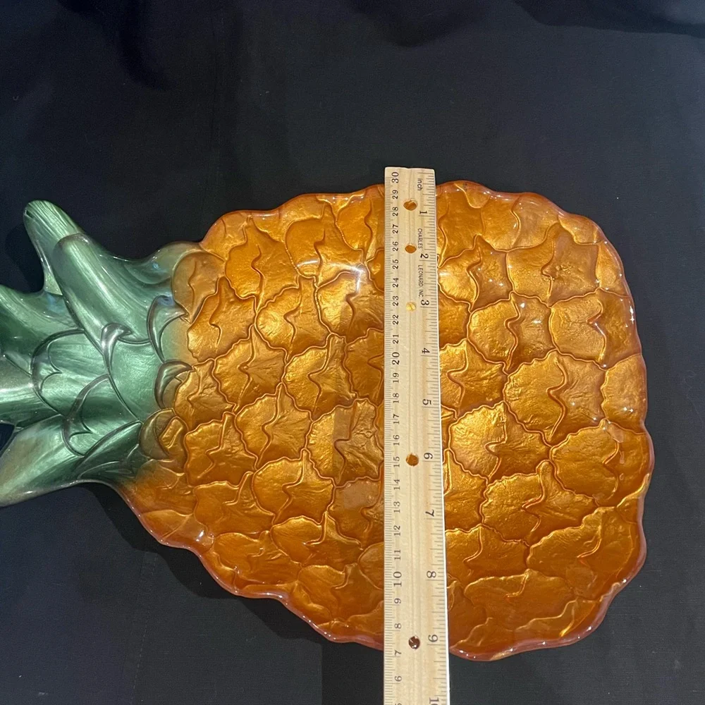 Pineapple Iridescent Art Turkish Glass Display Serving Dish 13” x 9” New